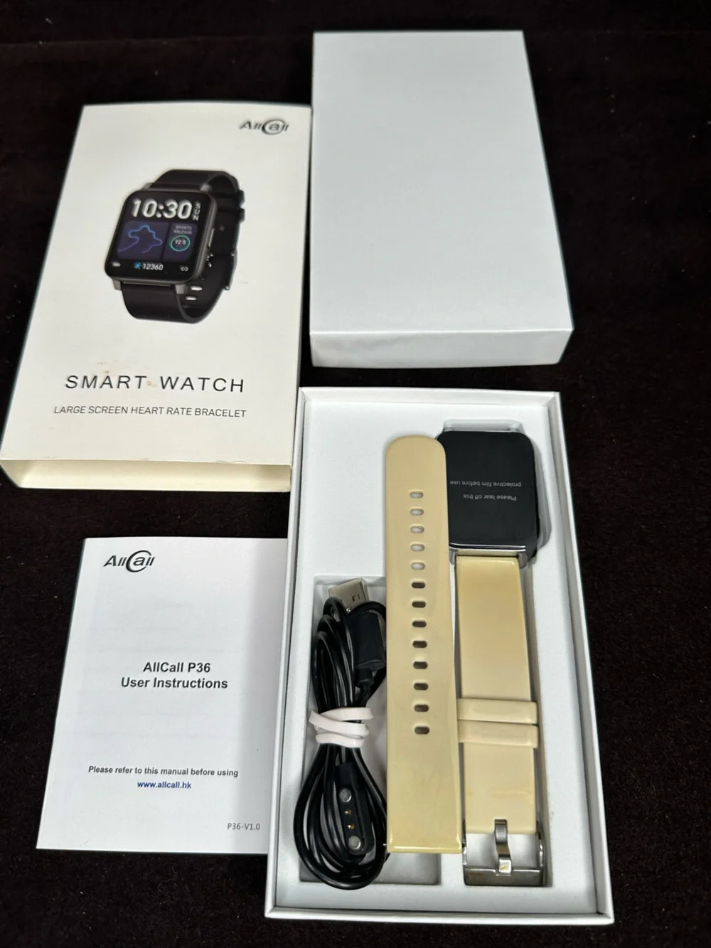 AllCall Large Screen Smart Watch Health Tracker Fitness Bracelet - Black / NIB
